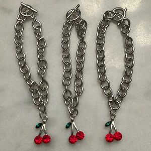 NWOT (3) Swarovski crystal Cherry Charm Bracelets fruit